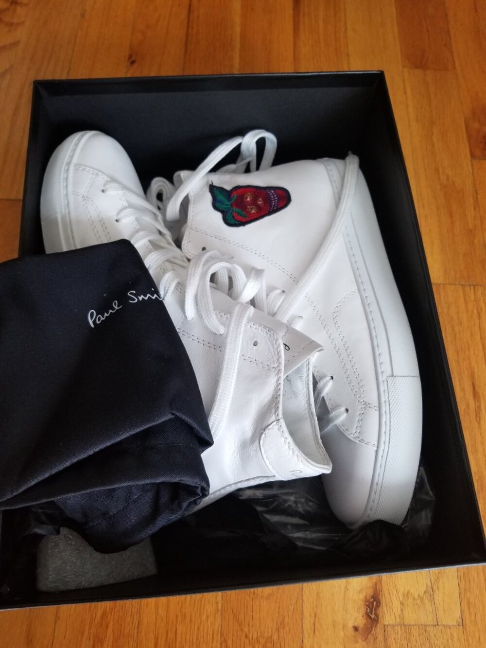 PAUL SMITH White Leather Strawberry Skull patch Sneakers Shoes Trainers 8US 41EU